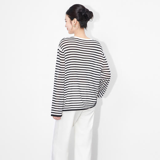 「高货wl」全新升级【铂金会员211/天猫279/差价68】(43036)洛诗琳气质海军风条纹针织衫2025秋季法式慵懒长袖T恤上衣 商品图2