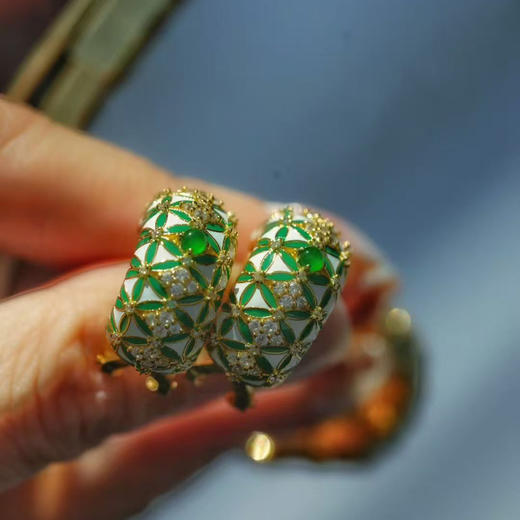 龢盒原创 翡翠马赛克银镶耳环戒指 商品图1