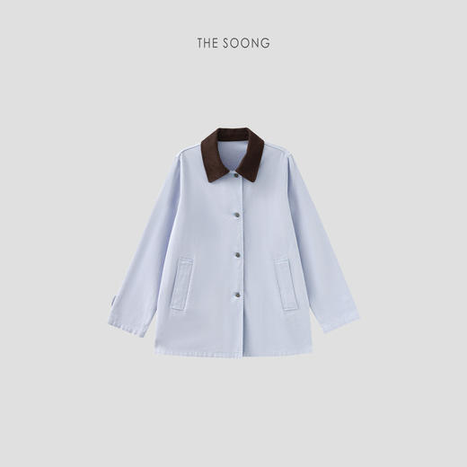 THESOONG|"定染你的“蓝调时刻”纯棉酵磨洗水灯芯绒领中长款外套HBKZ7506 商品图0