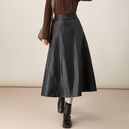 「高货xg」全新升级【铂金会员275/天猫369/差价94】(05801)洛诗琳新款设计感系带半身裙2025秋季法式优雅百搭皮裙 商品图1