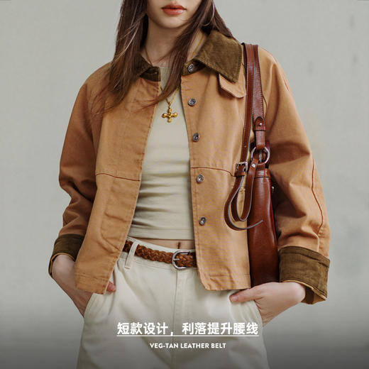 马登美式工装夹克美拉德灯芯绒拼接帆布外套宽松休闲翻领上衣秋女 商品图2