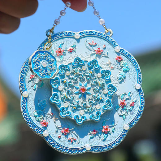 【珠链随身镜礼盒】银蓝凤鸣可悬挂博物文创镜子文创随身便携化妆镜高颜值桌面镜子 商品图0