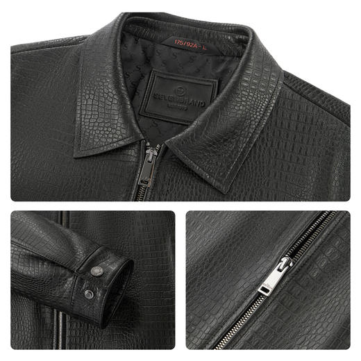 【仿鳄鱼纹】柒牌男装真皮皮衣2025秋季新品防风翻领拉链朋克外套129J70580 商品图3