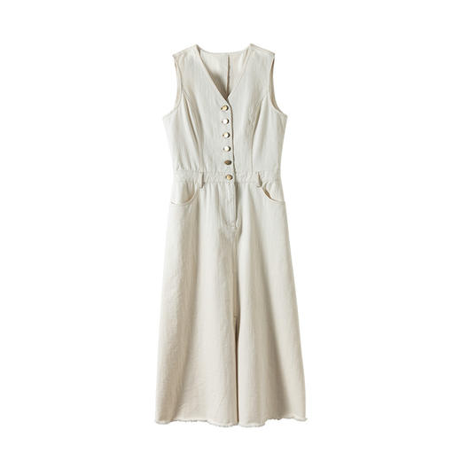 丁摩 纯棉无袖开叉牛仔连衣裙设计感气质长裙65455 商品图4