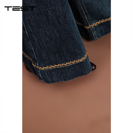 秋上新深蓝色高腰阔腿精致绣花点缀牛仔裤3253039 商品图7