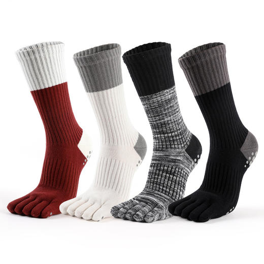 【买一赠一】撞色瑜伽袜子女防滑五指袜中筒运动健身室内普拉提小腿袜 商品图2