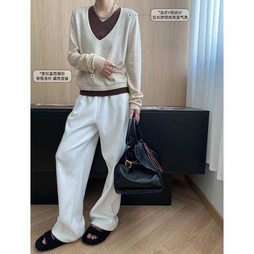 雀说早秋新款设计感撞色假两件V领宽松显瘦慵懒针织衫ALSN7847 商品图2