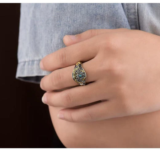 藏式纯银立体金翅大鹏鸟戒指男女款复古指环民族风高级感精致时尚 商品图4