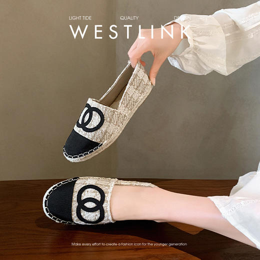 西遇小香风渔夫鞋女新款秋季法式一脚蹬平底鞋配裙子草编单鞋V1756994 商品图2