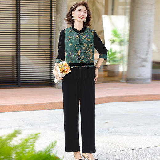 FW 2571国风三件套洋气妈妈装新中式金丝绒套装 商品图1