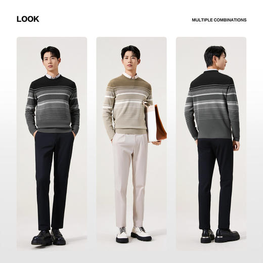 【7A抗菌/含羊毛/条纹】柒牌男装2025秋季圆领套头粗针休闲薄毛衫129Y70620 商品图2