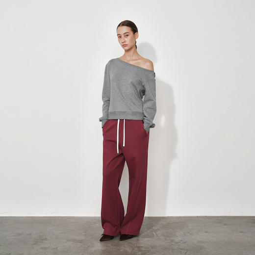 NUTH灰色斜领露肩修身短款长袖连帽卫衣女 商品图1