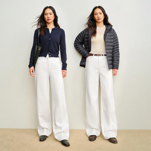 【保暖宽松小白裤】simplepieces冬新款SPS牛仔裤白色加绒拖地裤 商品图2