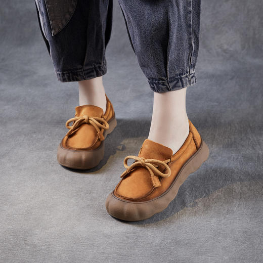 头层牛皮复古系带女鞋，圆头软底软皮中年妈妈森系单鞋ZM258565 商品图1