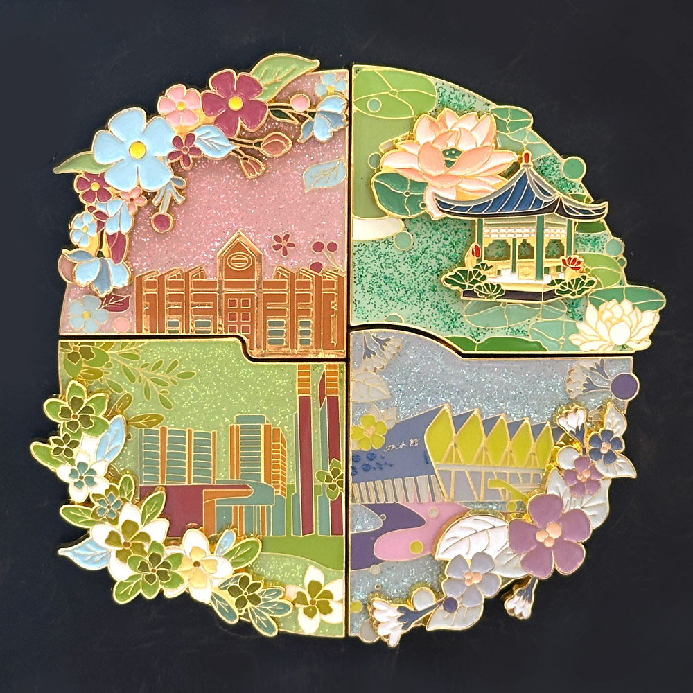 双层校景流沙拼图冰箱贴