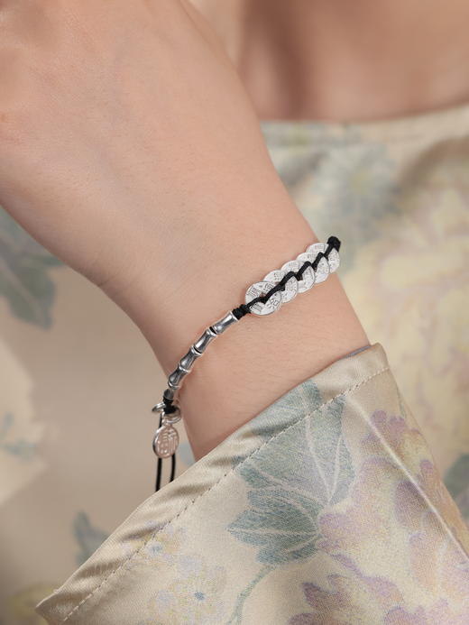 卡蒂罗KADER 祈愿五帝铜钱手链 国潮新中式节节高升复古吉祥如意招财铜钱财源滚滚 古风轻奢小众#好运 925银 手链 男女同款情侣款 商品图5