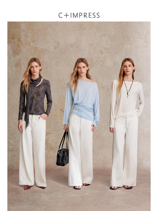 西嘉|酵磨漂洗全棉 Vintage风白色直筒牛仔裤女冬无缝解构KZ2404053 商品图3