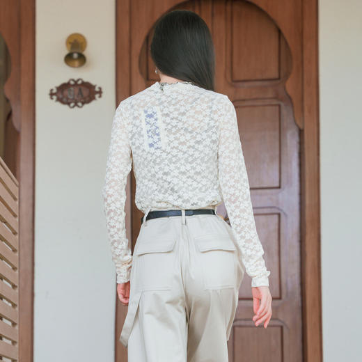 谜底蕾丝T恤长袖女2025秋新款复古文艺提花薄款内搭上衣257MT7858 商品图2