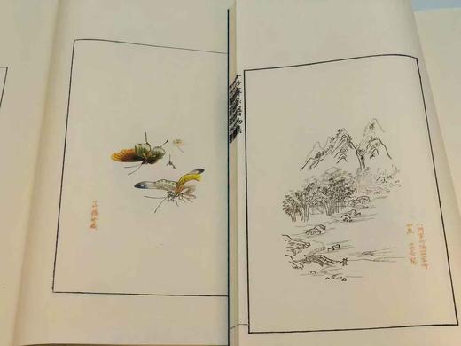 超值特惠！！《十竹斋笺谱》，胡正言编著，线装四册一函，尺寸：32*21.5*4.6cm，磁青纸封面，白棉纸内页，四眼装订，绫子包角，蓝布函套，西冷印社出版社2017年一版一印。

《萝轩变古笺谱》 商品图5