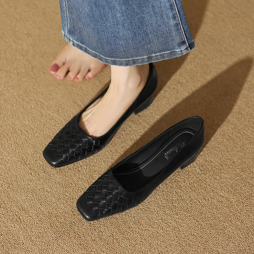 【预售5天】新款复古软皮编织低跟浅口单鞋女时尚百搭女士通勤工作鞋ZF&25186 商品图3