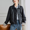 馥迦摩登通勤格子袖休闲翻领皮衣外套 商品缩略图1