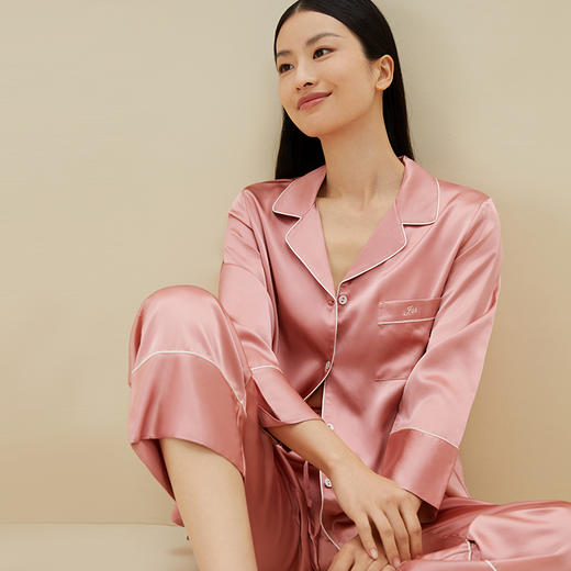 金三塔重磅真丝睡衣女春夏100%桑蚕丝简约丝绸家居服宽松薄款素色长袖衣裤套装（限价款）   9YSF8C209/YSM9A203 商品图3