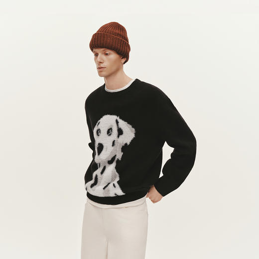 森马毛衫男冬季仿貂毛小狗提花针织衫2025新款慵懒美式复古情侣装 商品图2