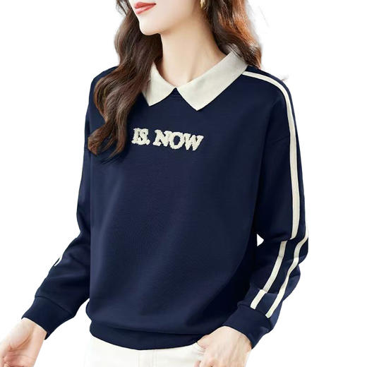 百媚生 polo领卫衣女款春秋刺绣长袖假两件上衣9921 商品图4