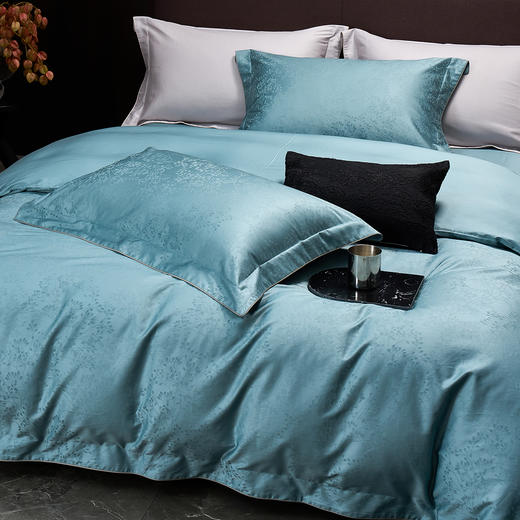 60长绒棉全棉四件套纯色大提花  叶琳-湖水蓝 商品图2