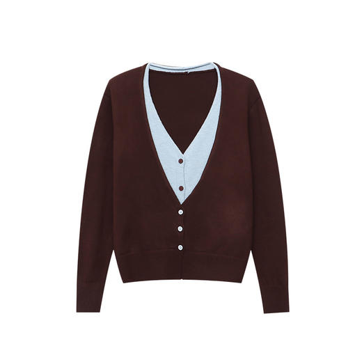 雀说层次感美学小众设计感撞色假两件V领显瘦针织开衫ALSN7886 商品图4