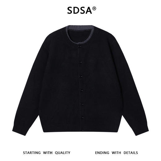 42516SDSA男士秋冬新款痞帅男装复古撞色纽扣开衫假两件针织衫百搭毛衣 商品图0