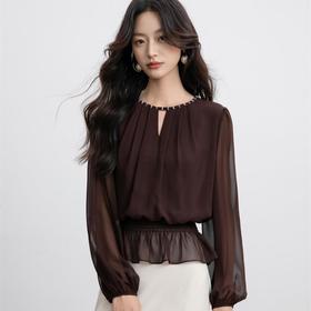 「自」全新升级【铂金会员183/天猫239/差价56】(12124)洛诗琳气质中式盘扣衬衫2025秋季设计感通勤压褶宽松雪纺衫