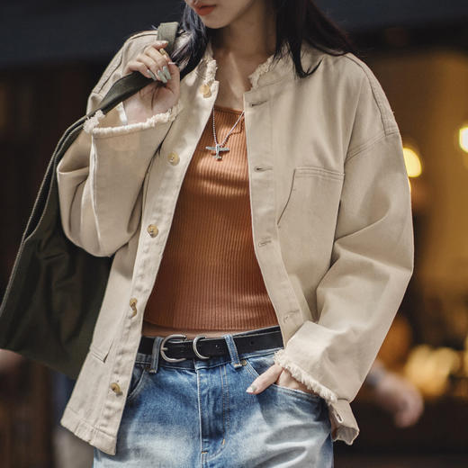 马登女装美式棉籽壳牛仔外套休闲宽松设计感小众纯棉丹宁夹克秋冬 商品图0