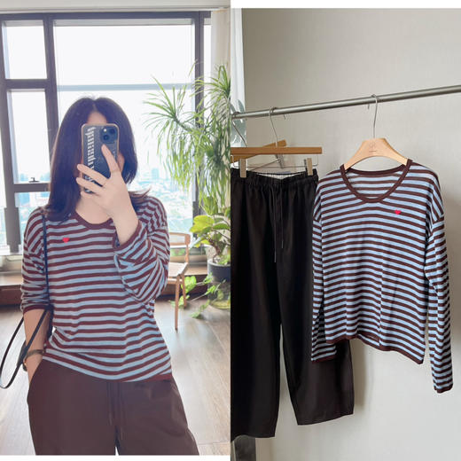 【可可经典】噢蜜ooomeooo爱心条纹针织衫 商品图0