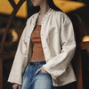 马登女装美式棉籽壳牛仔外套休闲宽松设计感小众纯棉丹宁夹克秋冬 商品缩略图3