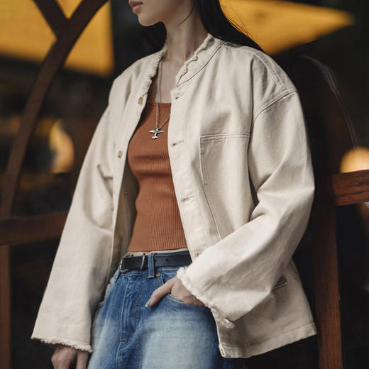 马登女装美式棉籽壳牛仔外套休闲宽松设计感小众纯棉丹宁夹克秋冬 商品图3