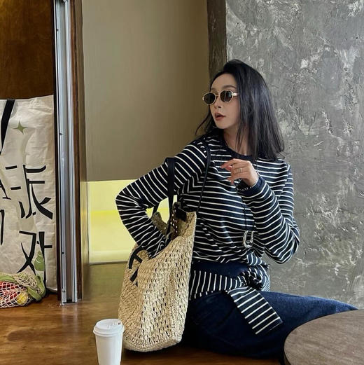 Celine同款条纹假两件卫衣09011 商品图0