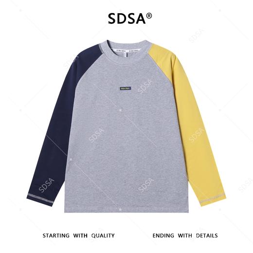 T4692SDSA男士秋冬新款痞帅男装拼色拼接圆领长袖T恤刺绣字母百搭上衣 商品图1