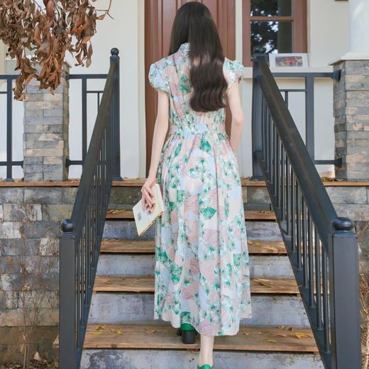 谜底花色连衣裙短袖2025秋季新款复古文艺花苞袖长裙子257ML7860 商品图2