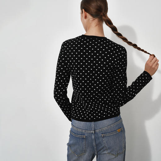 NUTH美利奴羊毛黑白波点修身短款长袖针织开衫女 商品图1