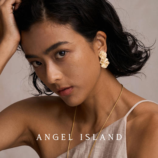 ANGEL ISLAND「雨荷」荷叶拉丝锆石耳钉 商品图1