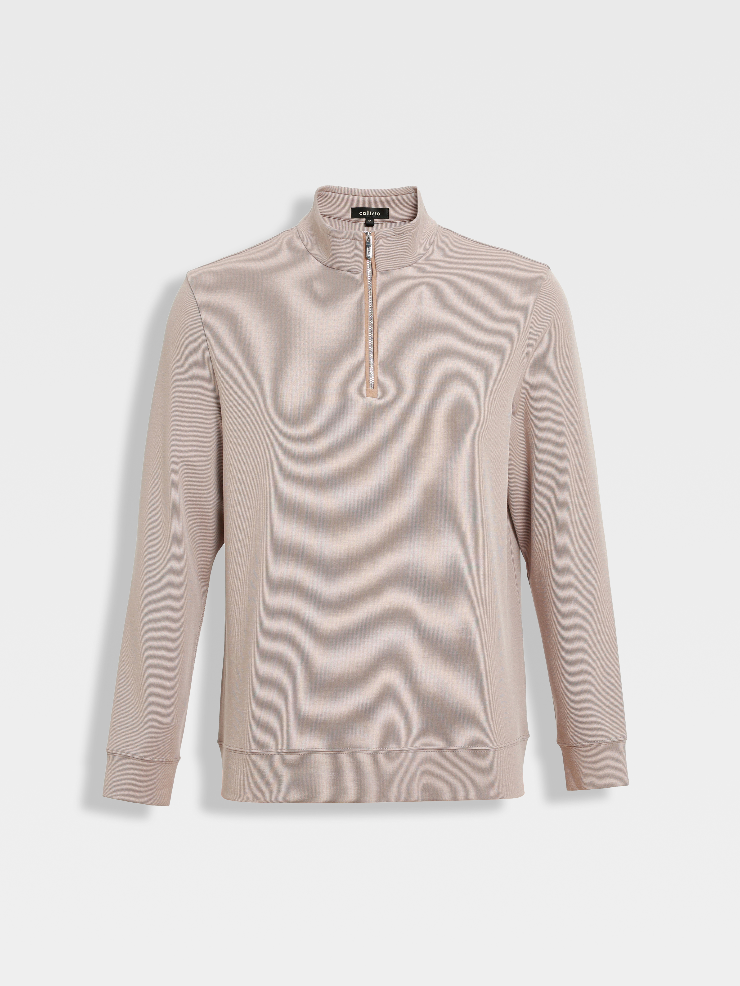 callisto燕麦卡其立领半拉链卫衣