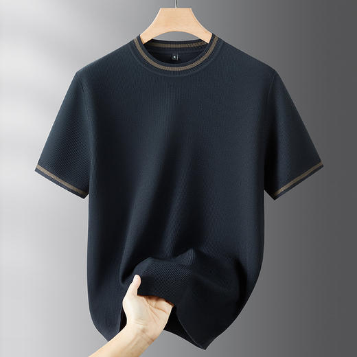 【DPF】大依优型大码男士短袖针织衫圆领毛衫秋季新款加肥加大码时尚休闲圆领半袖提花短袖商务轻奢针织衫短袖毛衫 商品图5