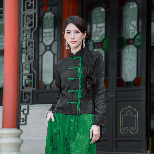 【秋冬新品套装】浮翠拼撞提花上衣 | 新中式设计 | 现货加急发 商品图1