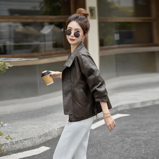 HR WAY2555复古港式短款风衣外套立领休闲皮夹克 商品图2