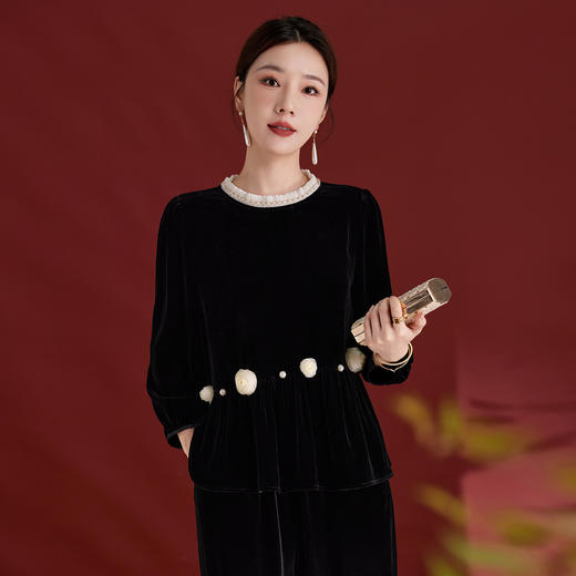 QS真丝源头工厂设计感秋季新款长袖衬衫真丝丝绒高级感女款上衣1987 商品图2