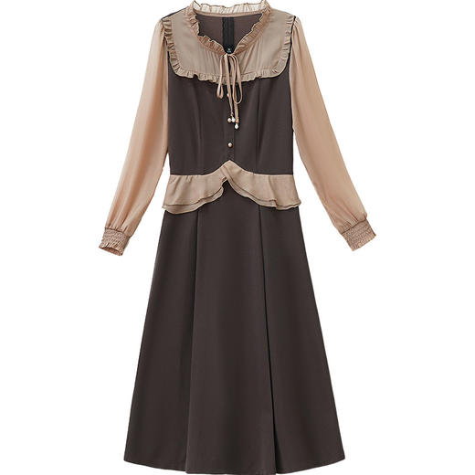 QYM J5C506-Y假两件连衣裙时尚拼结中长款长袖裙 商品图4