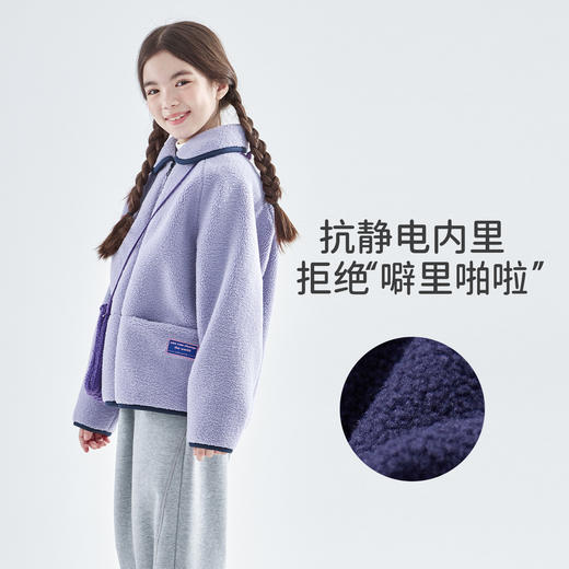 cicochild25年冬季新款亲子中大女童仿羊羔毛外套紫色抗静电外套 商品图2