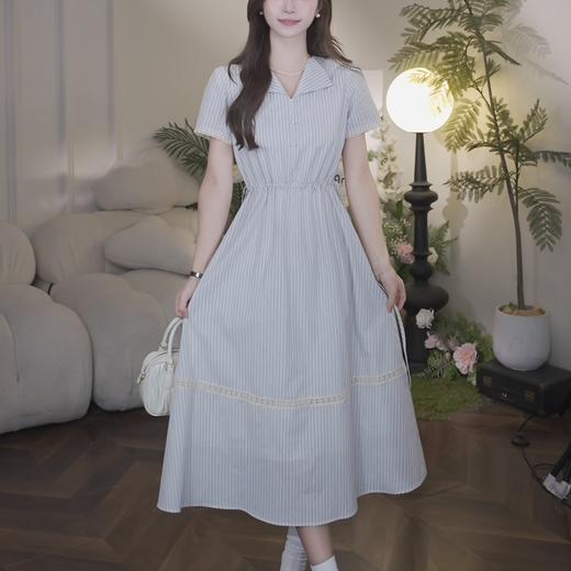 【65折秒杀】鹿向南「芭蕾陷阱」夏季新款清新气质慵懒收腰显瘦条纹连衣裙女DYL662047 商品图0