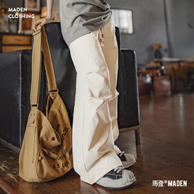 马登白色不贴腿直筒微喇叭宽松阔腿马蹄工装休闲拖地长裤子女士秋